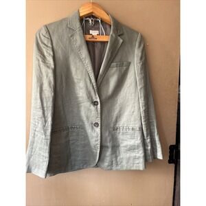 J.CREW Factory Women's Sz 2 100% Linen Blazer Style C2364 Green EUC